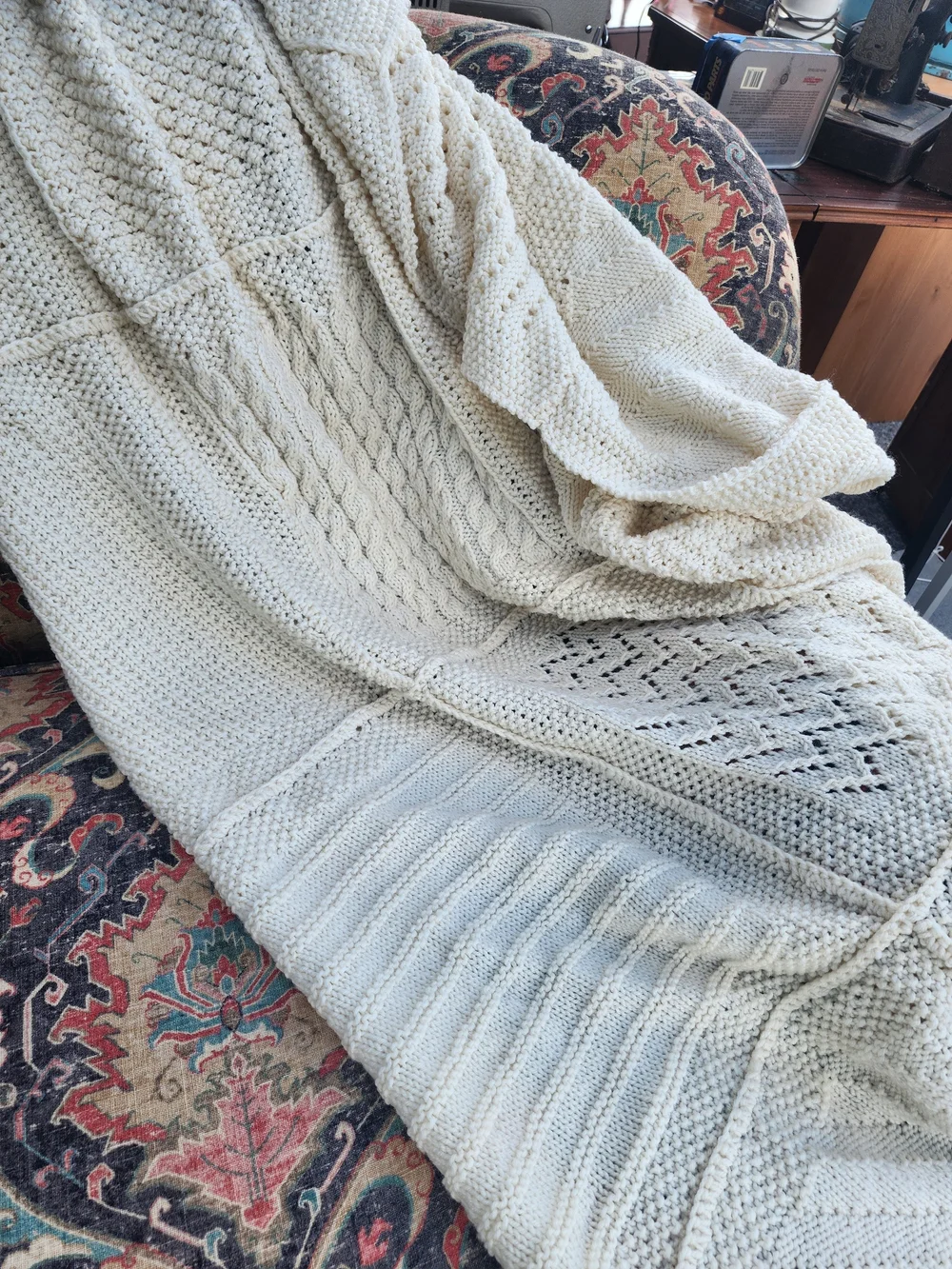 Cream Cable-Knit Handmade Crochet Afhgan